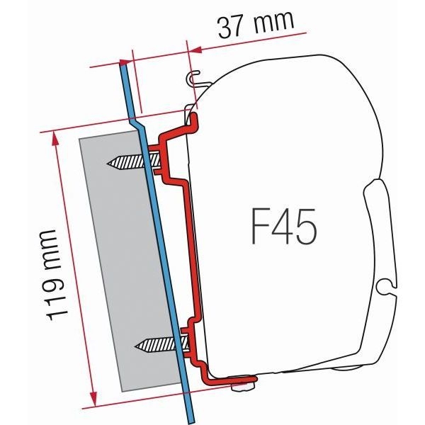 Markise FIAMMA F45 S 260 Royal grey Gehaeuse weiss inkl. Adapter Ford Transit H2 H3 L1