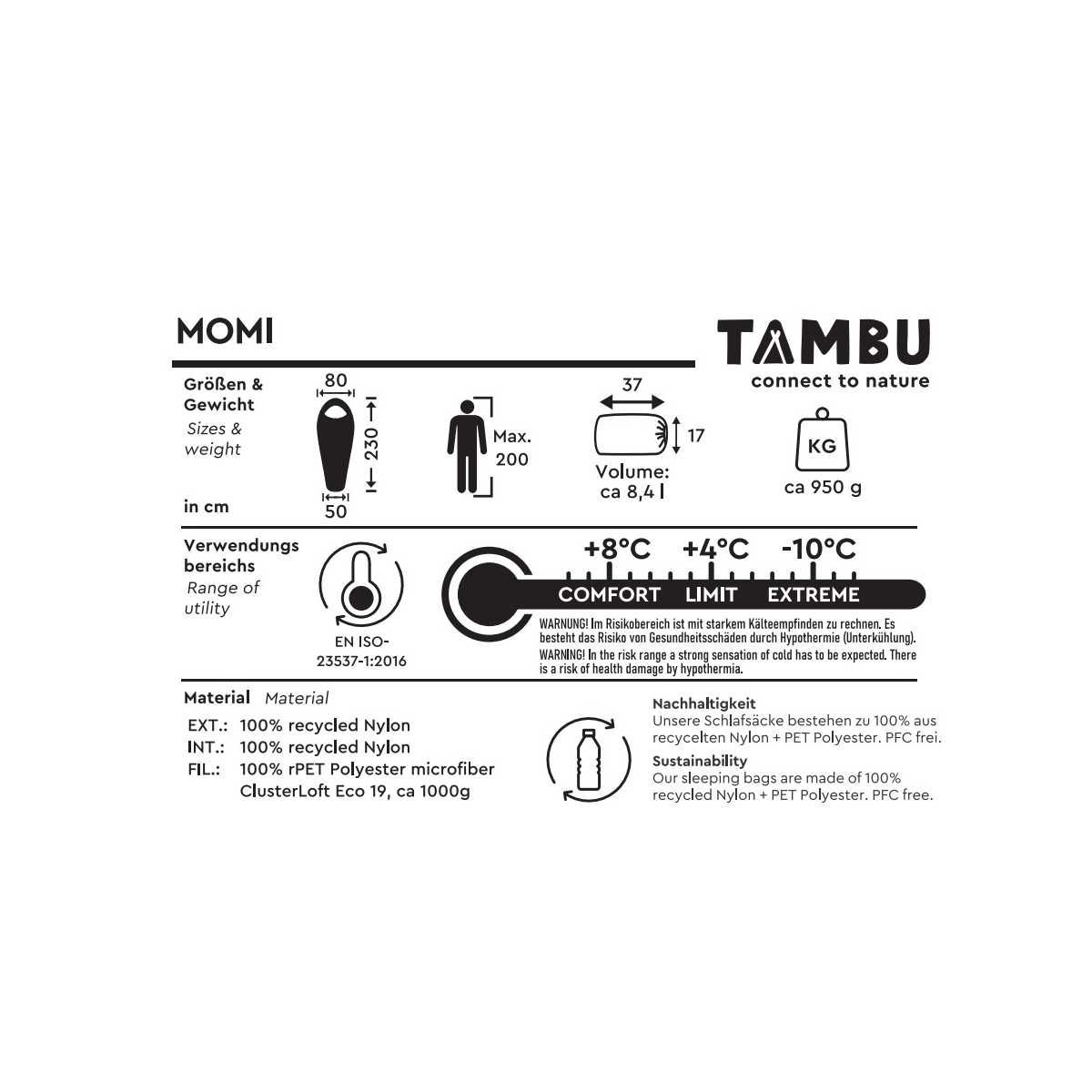 TAMBU MOMI Mumienschlafsack 950 g Graublau - 20211005