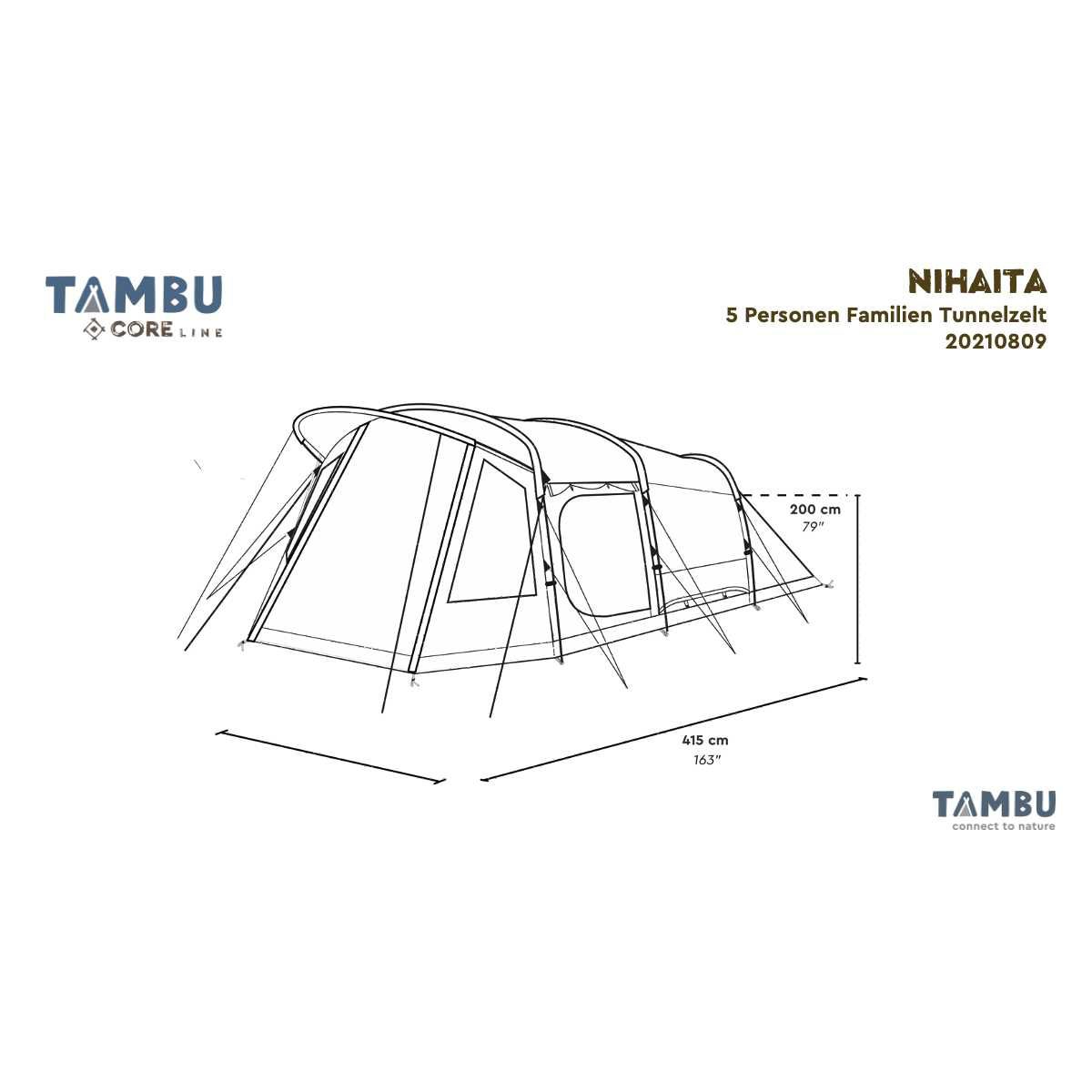 TAMBU NIHAITA Familien Tunnelzelt Beige 5 Personen - 20210809