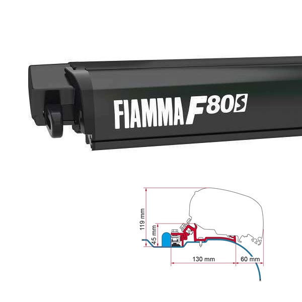Markise FIAMMA F80 S 370 Royal grey Gehaeuse deep black inkl. Adapter Iveco Daily IV H2 L3 ab 2006 - 2014