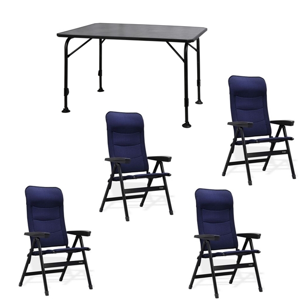 Set 1 Tisch WESTFIELD Universal Tisch 120 x 80 cm - Avantgarde Series - 101-740 und 4 Stuehle WESTFIELD Advancer S Stuhl dark blue - Performance Series - 201-886 DB