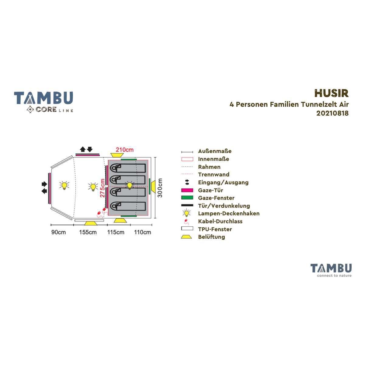 TAMBU HUSIR Air Familien Tunnelzelt Beige 4 Personen - 20210818