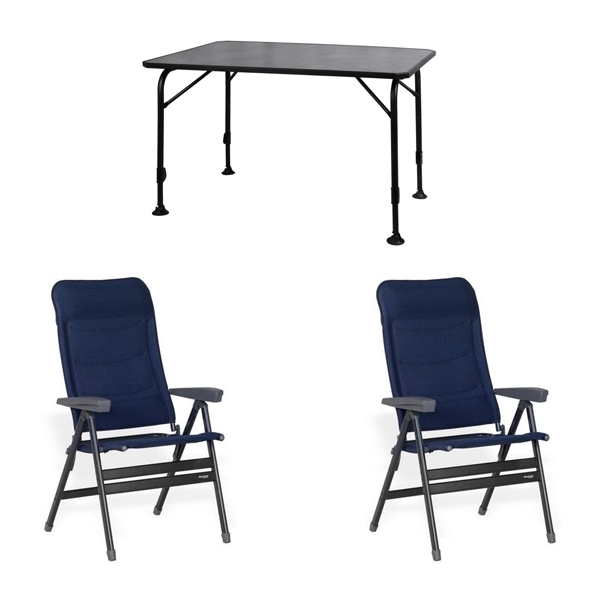 Set 1 Tisch WESTFIELD Universal Tisch 120 x 80 cm - Avantgarde Series - 101-740 und 2 Stuehle WESTFIELD Advancer XL Stuhl dark blue - Performance Series - 201-883 DB