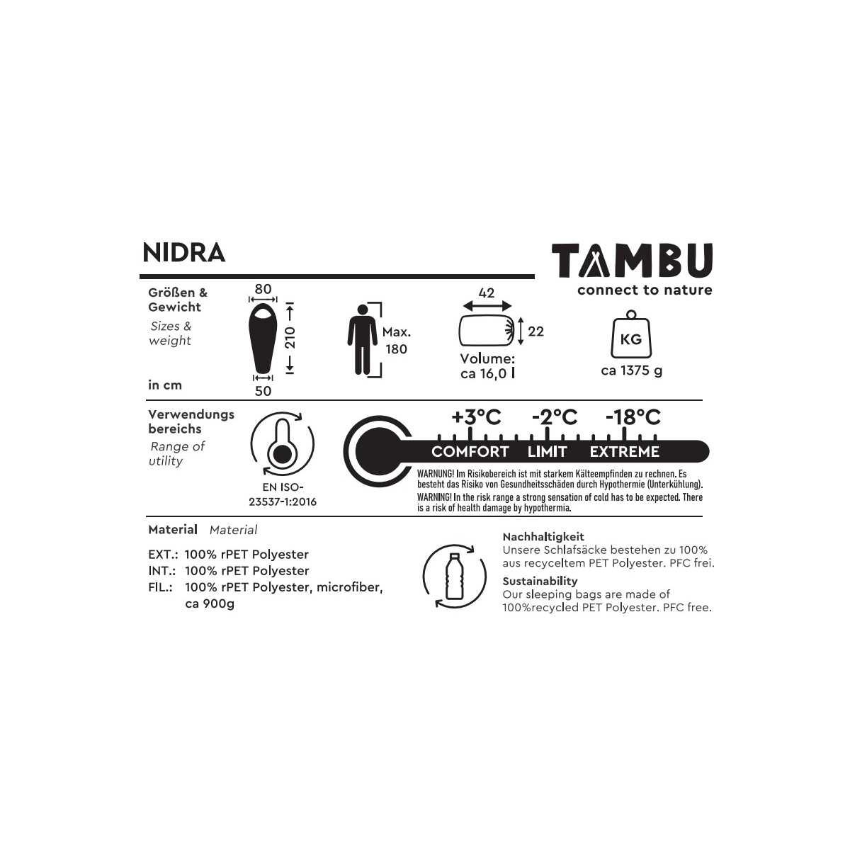 TAMBU NIDRA Mumienschlafsack 1450 g Blau - 20211002