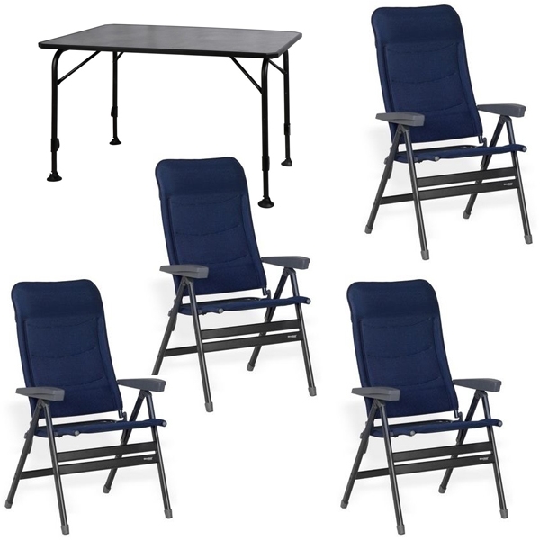 Set 1 Tisch WESTFIELD Universal Tisch 120 x 80 cm - Avantgarde Series - 101-740 und 4 Stuehle WESTFIELD Advancer XL Stuhl dark blue - Performance Series - 201-883 DB