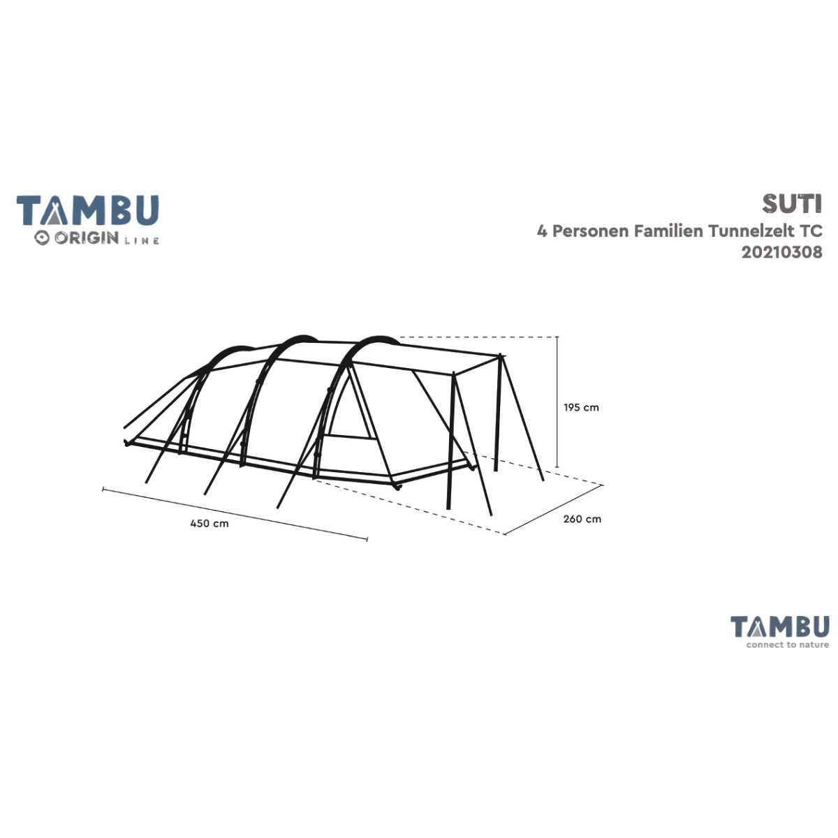 TAMBU SUTI TC Familien Tunnelzelt Graublau 4 Personen - 20210308