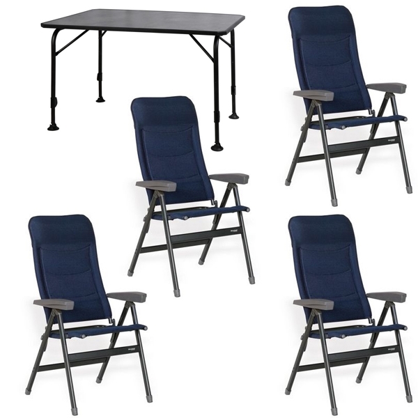 Set 1 Tisch WESTFIELD Universal Tisch 120 x 80 cm - Avantgarde Series - 101-740 und 4 Stuehle WESTFIELD Advancer Stuhl dark blue - Performance Series - 201-884 DB