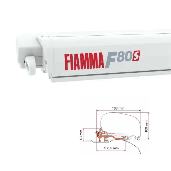 Markise FIAMMA F80 S 370 Royal grey Gehaeuse weiss inkl. Adapter Low Profile schwarz Fiat Ducato Jumper Boxer H2 L3 ab 2006