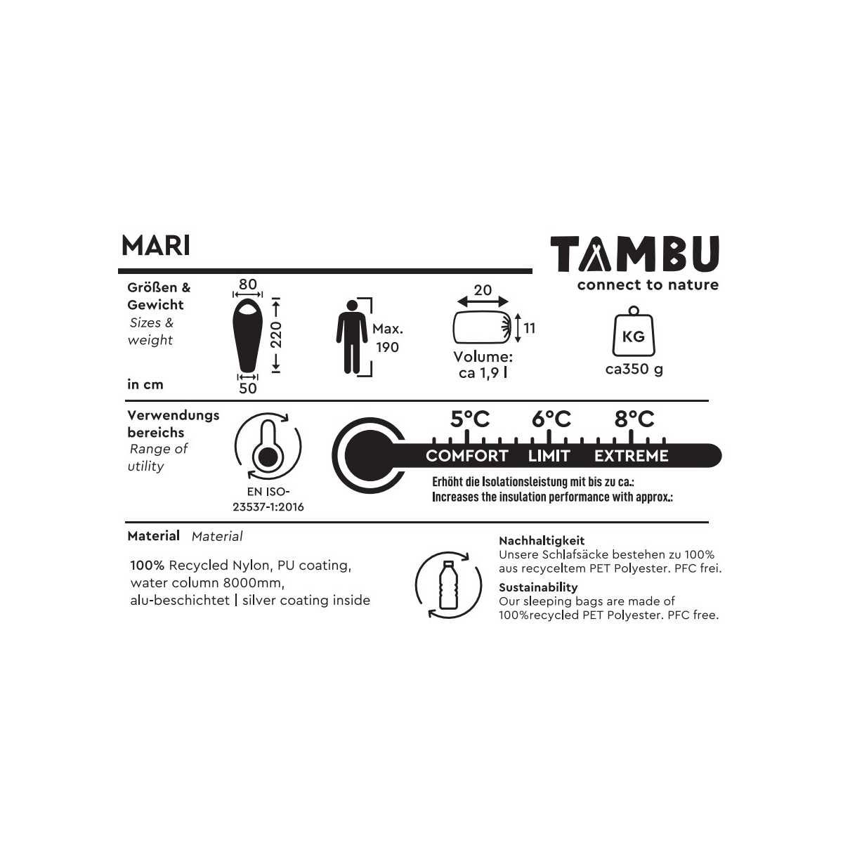 TAMBU MARI Biwackschlafsack 350 g Gelbgold - 20211007