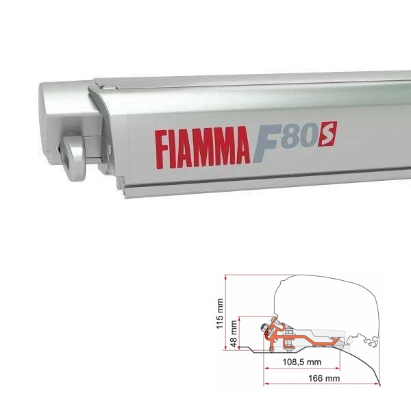 Markise FIAMMA F80 S 400 Royal grey Gehaeuse titanium inkl. Adapter Low Profile silber Fiat Ducato Jumper Boxer H2 L4 ab 2006