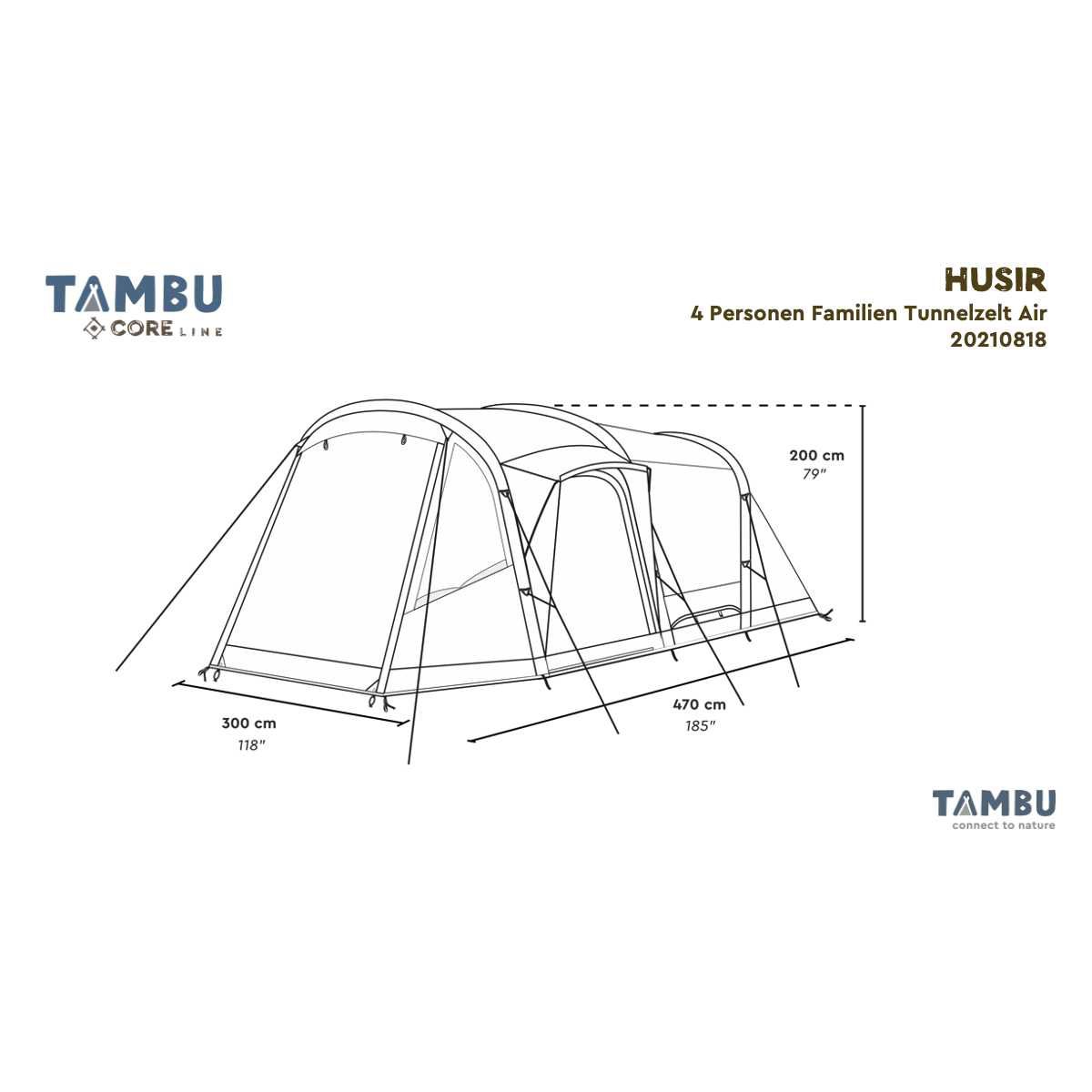 TAMBU HUSIR Air Familien Tunnelzelt Beige 4 Personen - 20210818