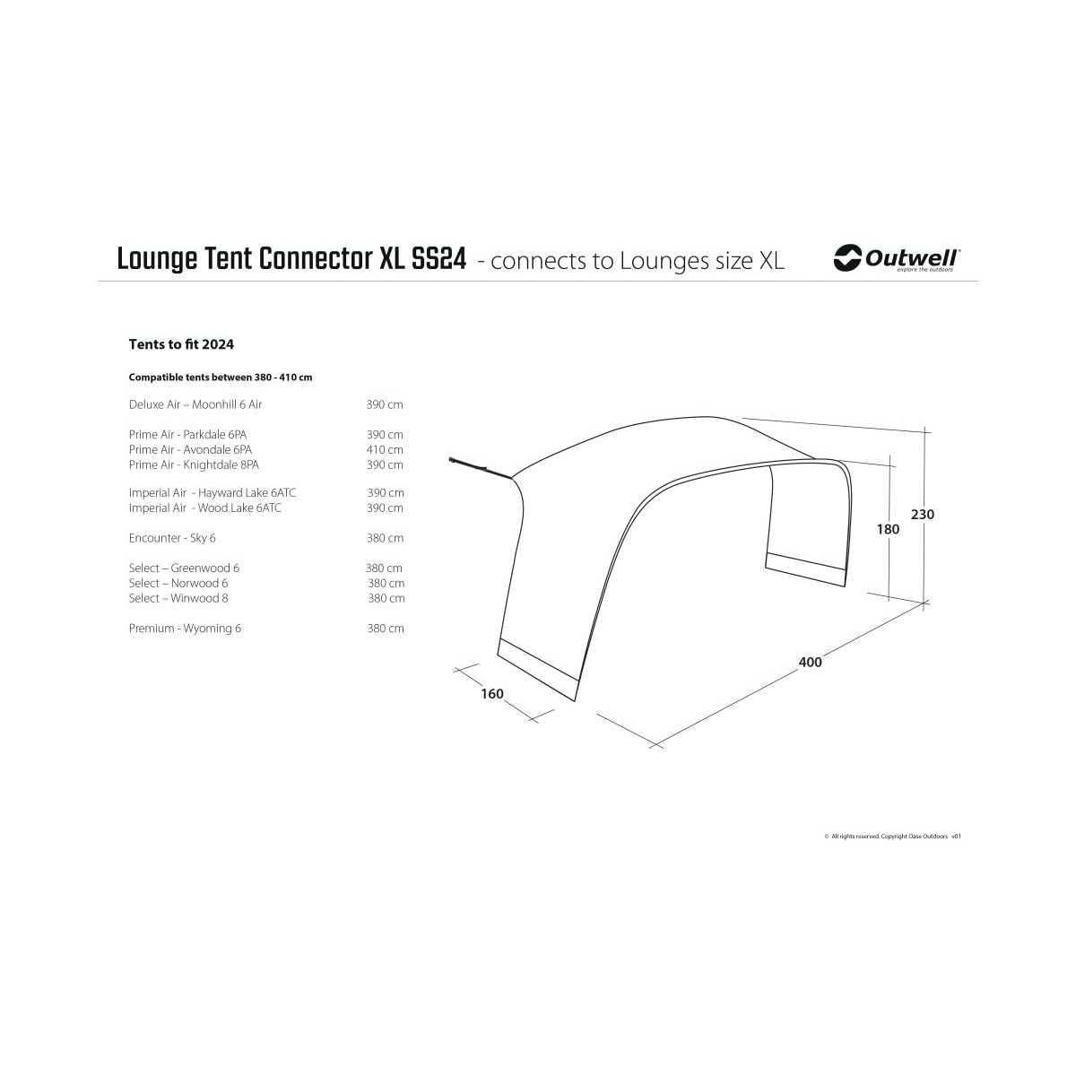 Outwell Lounge Zelt Connector L 350 x 160 cm grau-schwarz - 111341