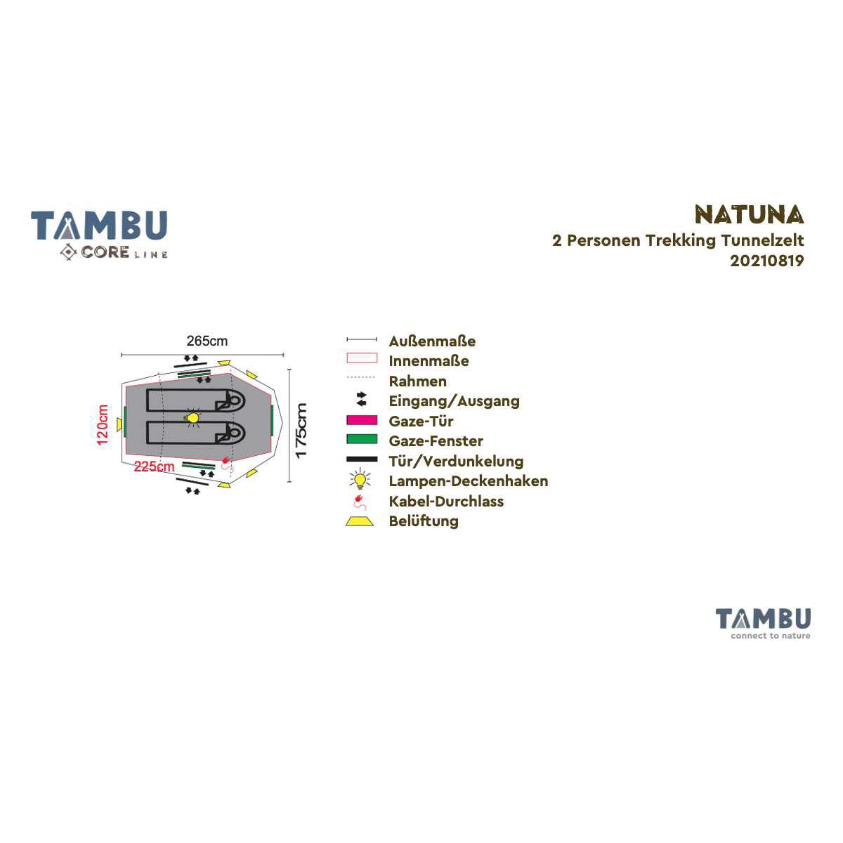 TAMBU NATUNA Trekking Tunnelzelt Beige 2 Personen - 20210819