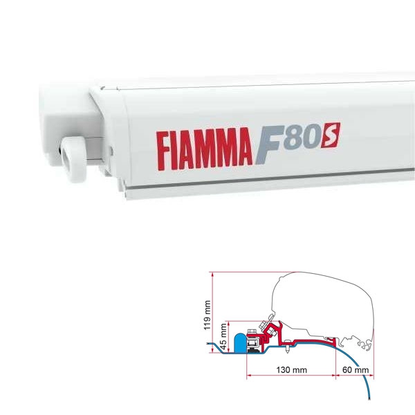 Markise FIAMMA F80 S 370 Royal grey Gehaeuse weiss inkl. Adapter Iveco Daily IV H2 L3 ab 2006 - 2014