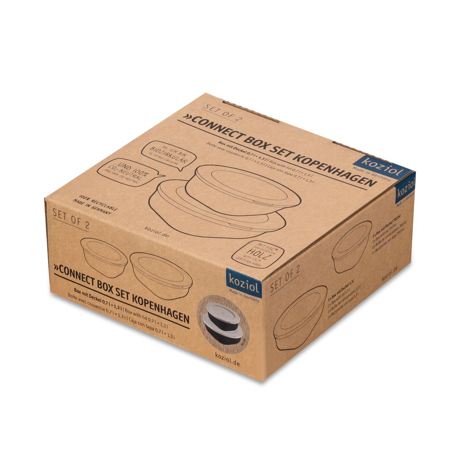 KOZIOL Box mit Deckel KOPENHAGEN 0-7l - 1-3l nature ash grey 2er-Set - 7874701