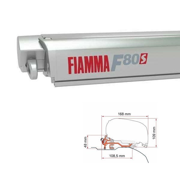 Markise FIAMMA F80 S 370 Royal grey Gehaeuse titanium inkl. Adapter Low Profile silber Fiat Ducato Jumper Boxer H2 L3 ab 2006