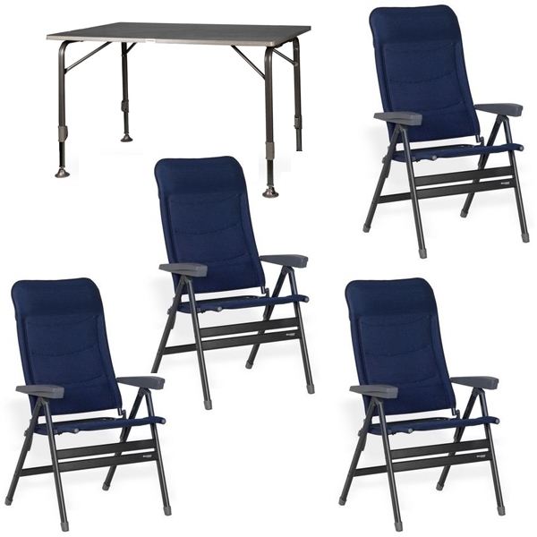 Set 1 Tisch WESTFIELD Moderna Tisch 120 x 80 cm - Avantgarde Series - 101-750 und 4 Stuehle WESTFIELD Advancer XL Stuhl dark blue - Performance Series - 201-883 DB