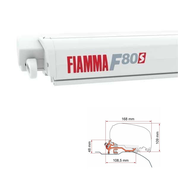 Markise FIAMMA F80 S 320 Royal grey Gehaeuse weiss inkl. Adapter Low Profile schwarz Fiat Ducato Jumper Boxer H2 L2