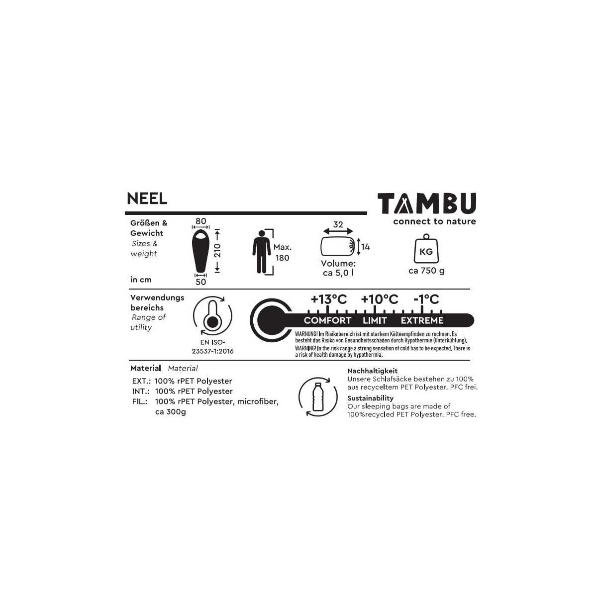 TAMBU NEEL Mumienschlafsack 750 g Blau - 20211001