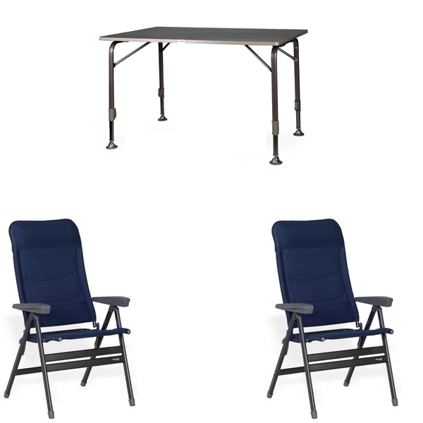 Set 1 Tisch WESTFIELD Moderna Tisch 120 x 80 cm - Avantgarde Series - 101-750 und 2 Stuehle WESTFIELD Advancer XL Stuhl dark blue - Performance Series - 201-883 DB