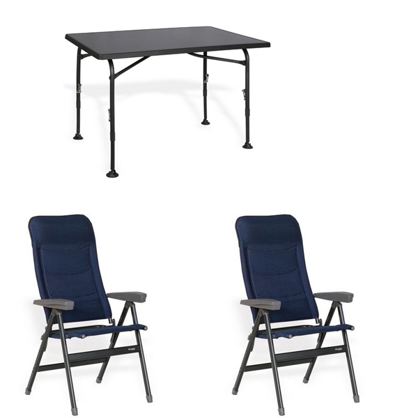 Set 1 Tisch WESTFIELD Aircolite 120 Black Edition Tisch 120 x 80 cm - Performance Series - 201-27251 und 2 Stuehle WESTFIELD Advancer Stuhl dark blue - Performance Series - 201-884 DB