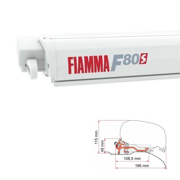 Markise FIAMMA F80 S 400 Royal grey Gehaeuse weiss inkl. Adapter Low Profile silber Fiat Ducato Jumper Boxer H2 L4 ab 2006