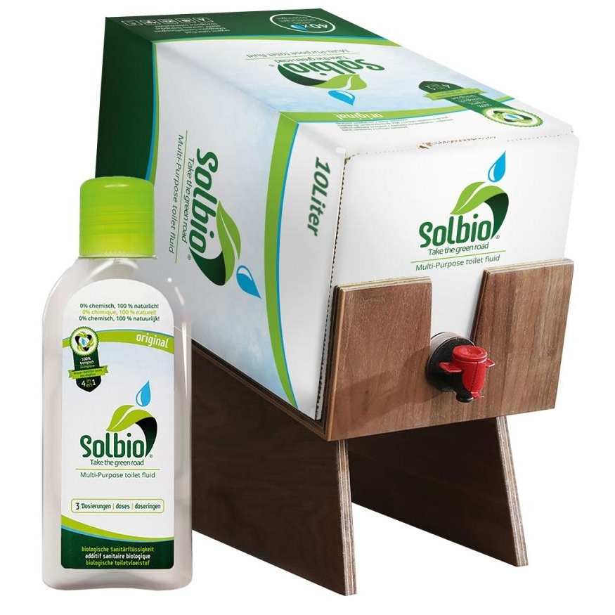Solbio Original Biologische Sanitaerfluessigkeit 10 L Bag-in-Box mit praktischem Staender