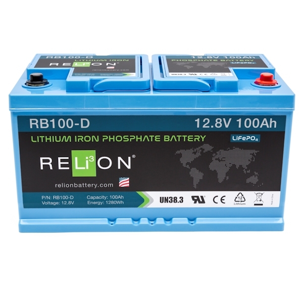 RELiON Lithium Ionen Akku Batterie 100 Ah Deep Cycle- RELiON Rb100 D -das -D- bedeutet das hierzulande uebliche DIN-Gehaeuse-