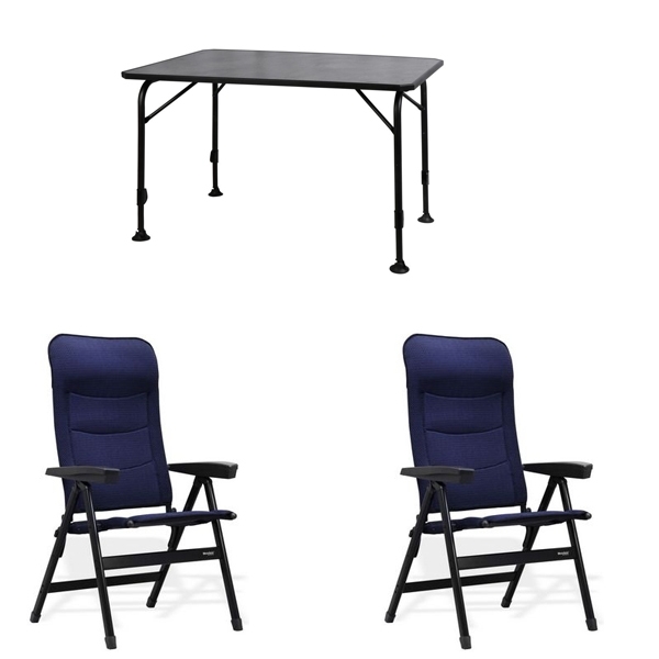 Set 1 Tisch WESTFIELD Universal Tisch 120 x 80 cm - Avantgarde Series - 101-740 und 2 Stuehle WESTFIELD Advancer S Stuhl dark blue - Performance Series - 201-886 DB