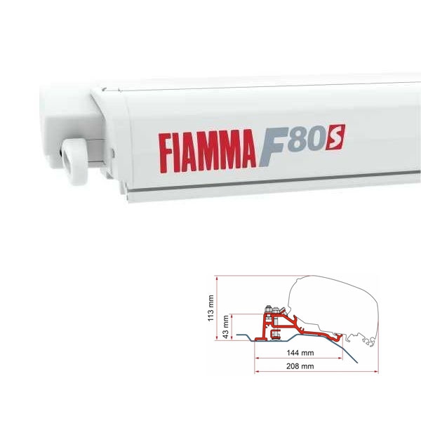 Markise FIAMMA F80 S 320 Royal grey Gehaeuse weiss inkl. Adapter Low Profile schwarz Fiat Ducato Jumper Boxer H2 L2