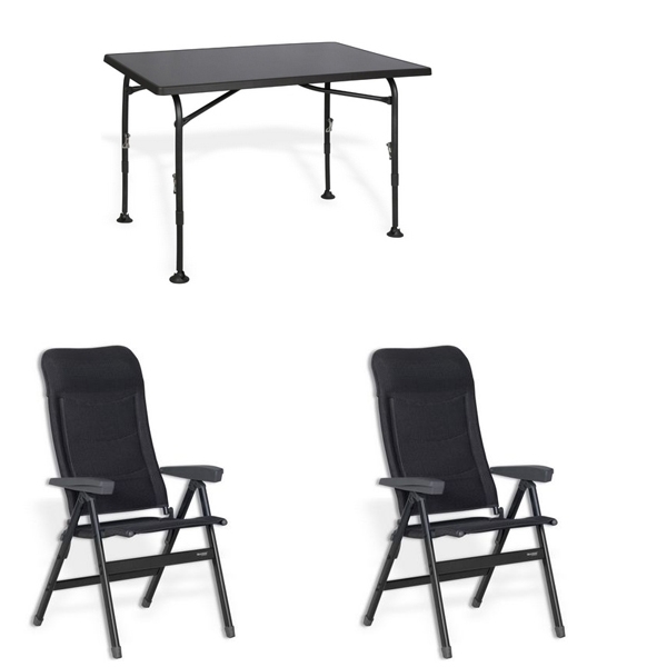 Set 1 Tisch WESTFIELD Aircolite 120 Black Edition Tisch 120 x 80 cm - Performance Series - 201-27251 und 2 Stuehle WESTFIELD Advancer Stuhl anthracite grey - Performance Series - 201-884 AG
