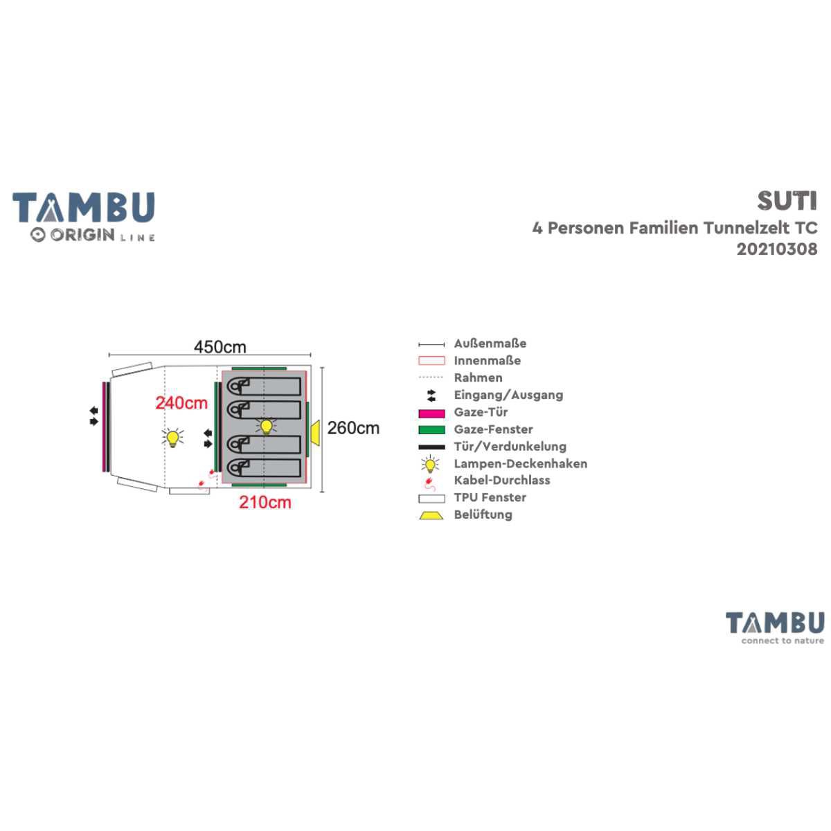 TAMBU SUTI TC Familien Tunnelzelt Graublau 4 Personen - 20210308