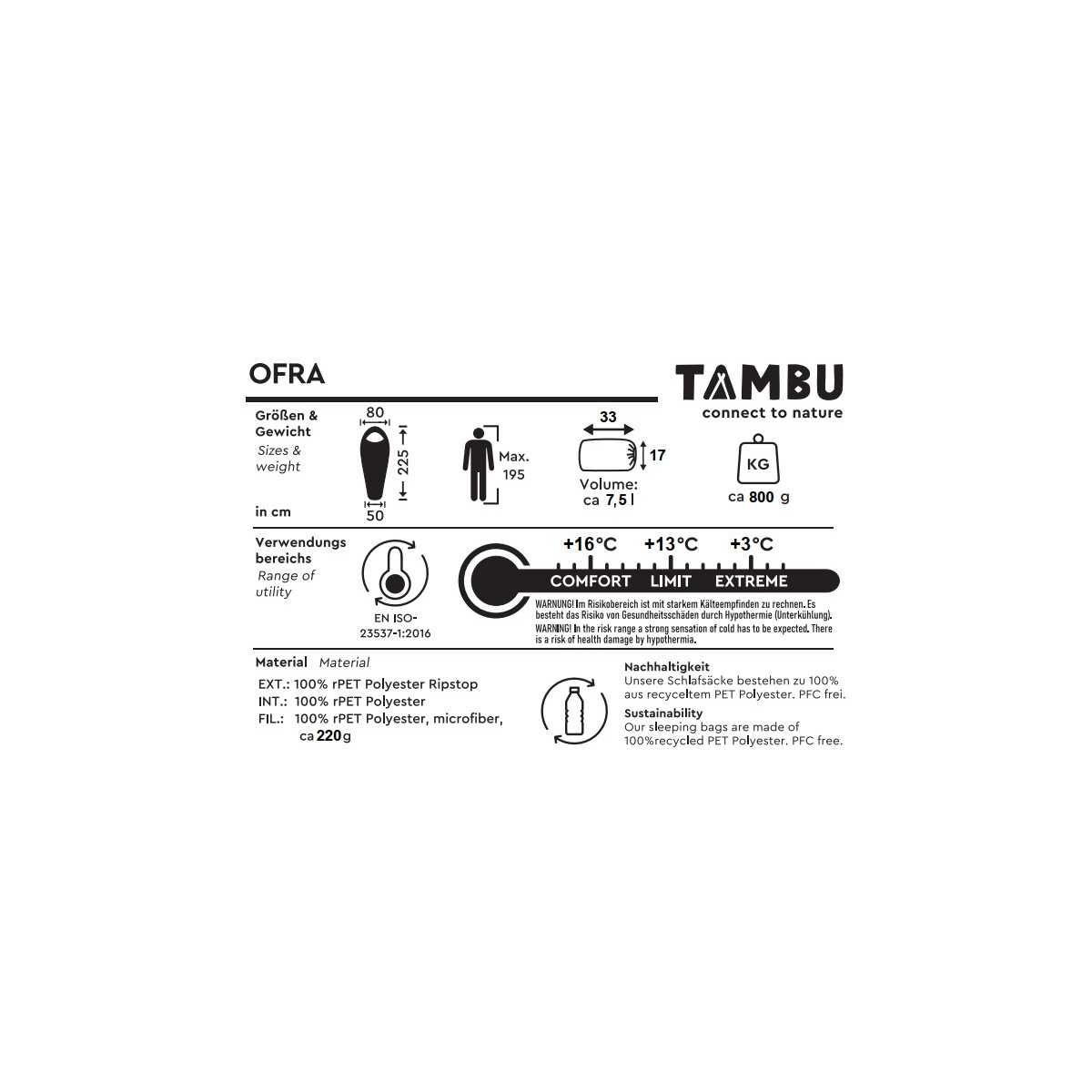 TAMBU OFRA Mumienschlafsack 800 g Orange - 20211008
