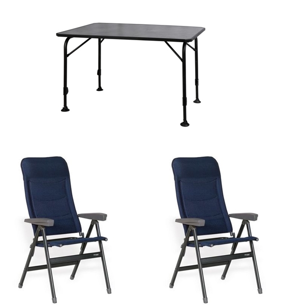 Set 1 Tisch WESTFIELD Universal Tisch 120 x 80 cm - Avantgarde Series - 101-740 und 2 Stuehle WESTFIELD Advancer Stuhl dark blue - Performance Series - 201-884 DB